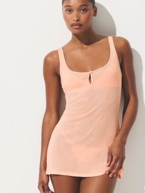 SKIMS Sheer Cotton Rib Mini Slip Dress in Villa Peach size Large